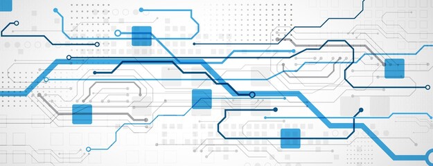 Abstract technology concept. Circuit board, high computer color background. Vector illustration with space for content, web - template, business tech presentation.