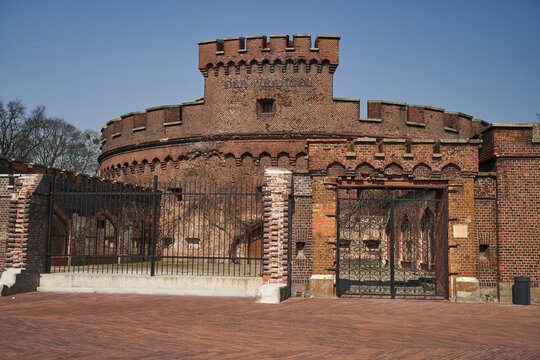 Kaliningrad, Russia - May 20, 2020: Wrangel Tower. Old brick fort in Kaliningrad. High-quality photo