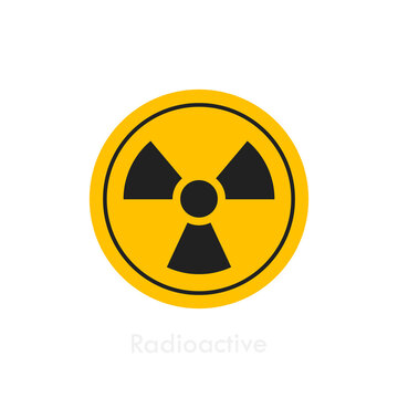 Radiation label. Badge with radiation warning sign. Logo design. Vector illustration