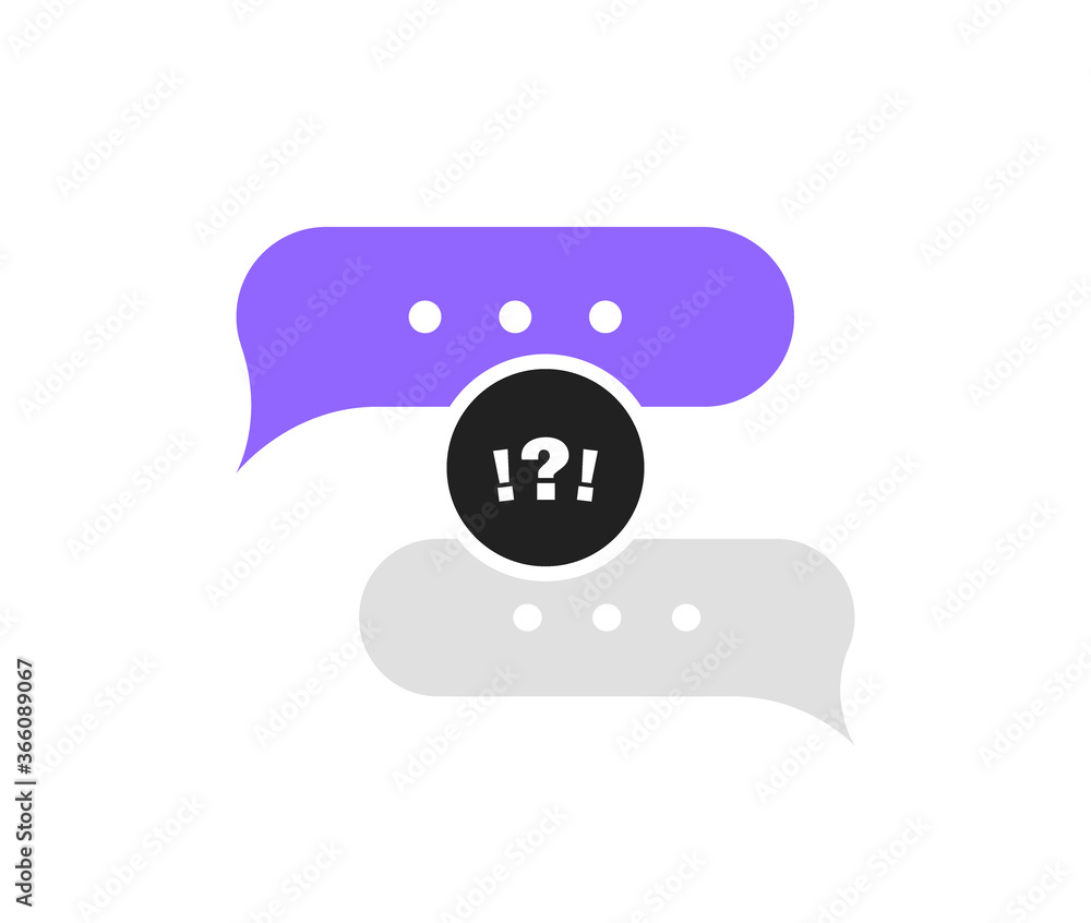 Poster questions and answers label. messages bubbles with question and exclamation mark. logo design. vecto