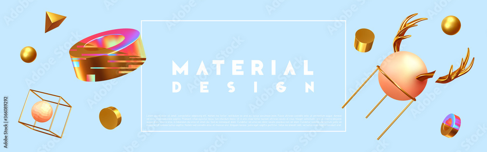 Poster modern minimal design with realistic 3d render objects. abstract background. art trend poster, banne