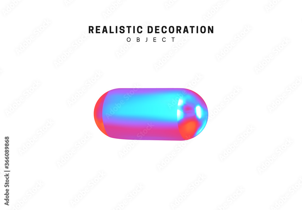 Poster capsule. realistic shape 3d objects with gradient holographic color of hologram. decorative design e