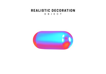 Capsule. Realistic shape 3d objects with gradient holographic color of hologram. Decorative design elements isolated on white background. vector illustration