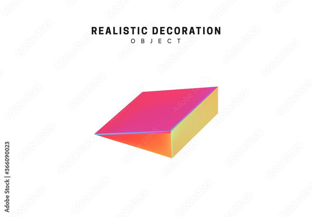 Poster sharp conical pyramidal shape geometric elements Realistic shape 3d objects with gradient holographic color of hologram. isolated on white background. vector illustration