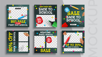 Back to school banner editable template. Set of social media mobile app for shopping, sale, product promotion. 