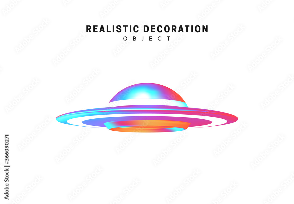 Poster unidentified flying object. ufo blue gradient color. realistic 3d object isolated. vector illustrati