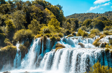 Beautiful waterfalls inside Krka National Park, Dalmatia, Croatia