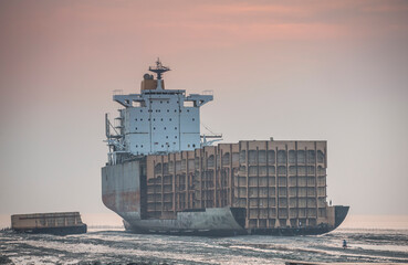 partially broken down ship at the Chittagong shipyard