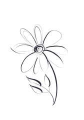 Simple black line daisy flower on white background.