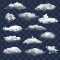 Foto op Canvas Clouds realistic. Nature sky weather symbols rain or snow cloud vector collection. Cloud and sky, cloudy meteorology, weather elements illustration © ONYXprj