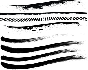 Grunge Paint Roller . Vector brush Stroke . Distressed banner . Black stripes isolated. paintbrush collection . Modern Textured shape . Dry border in Black . Bulge lines