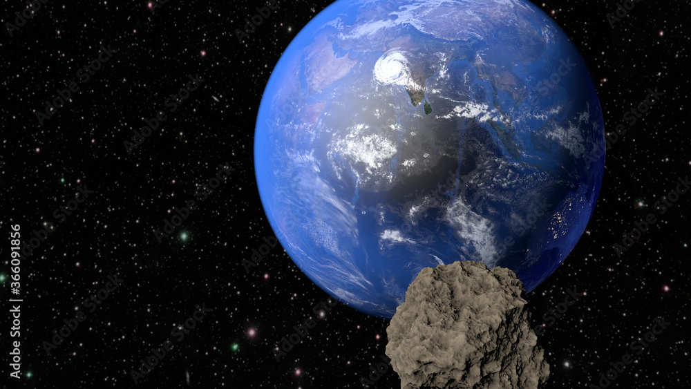 Wall mural planets earth and a meteorite flying towards it. 3d rendering
