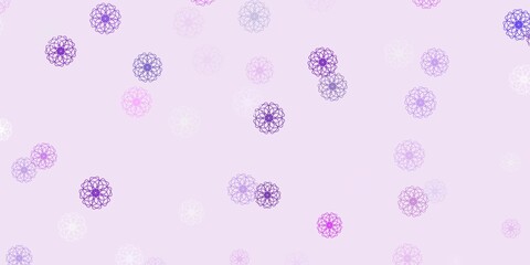 Light purple vector doodle template with flowers.