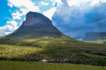 Ancient mountain in form of plateau composing a beautiful view. Located at Chapada Diamantina region in Brazil.