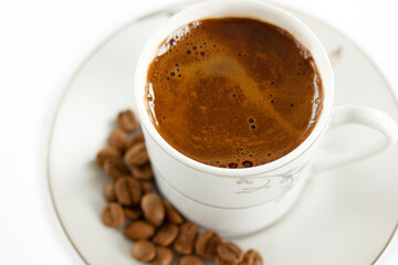 traditional Turkish coffee and coffee beans