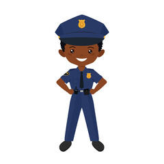 Chibi boy character in police uniform. Professions for children. Flat cartoon style