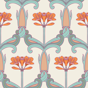 Floral Seamless Pattern in Art Nouveau Style.