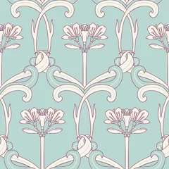 Keuken foto achterwand Bloemenprints Naadloze bloemmotief in Art Nouveau-stijl.