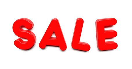 3d render, 'Sale' written by plastic font. Candy typography font, phrase isolated on white background. Element for social media, print, sticker, poster. t-shirt, textile.
