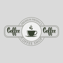 Logo template for a coffee shop or cafe. Emblems, badges, stickers. Elements of design. Hand lettering.