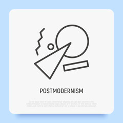 Postmodernism thin line icon. Styly of art, which develops self-conscious use of things. Reusing, improvement. Vector illustration.