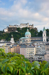 Fototapeta premium View of the historic city of Salzburg with Hohensalzburg Fortress, Salzburger Land, Austria