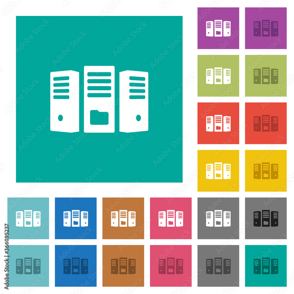 Poster file server square flat multi colored icons