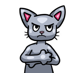Cartoon Stylized Cute Grumpy Grey Cat