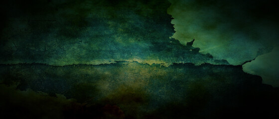 Colorful background in blue green orange yellow gold and red with mottled grunge texture in abstract background illustration design in impressionistic style painting, vibrant bold and bright colors