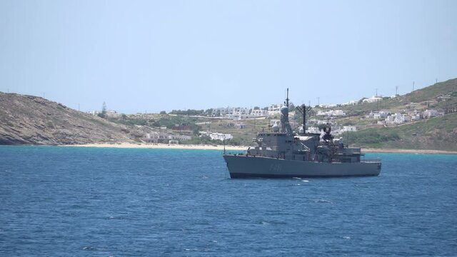 Military navy ships in a Mediterrenean sea, reffugee patrol
