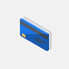 Credit card Blue left view - White Stroke+Shadow icon vector isometric. Flat style vector illustration.