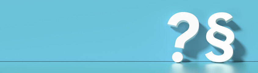 Paragraph / Section sign and Question mark standing on the floor  - Symbol of Law and Justice, with lots of copy space for your individual text