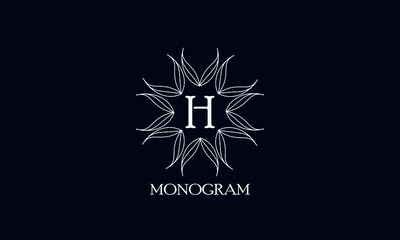Creative monogram design with letter H on a black background. Sample logo for antiques, restaurant, cafe, boutique, hotel, heraldry and jewelry.