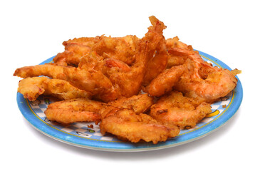 Fried shrimp in plate on white