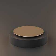 3d rendering of empty black gold Podium . Blank pedestal and shopfront with clean design. Minimal scene for  product display.