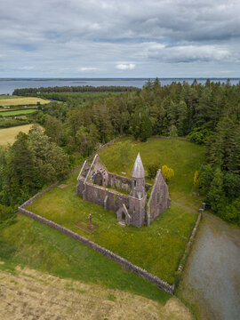 Tourmakeady church aerial view. Co. Mayo, Ireland. July 2020