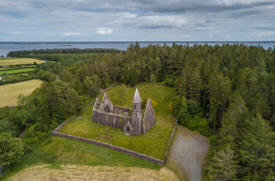 Tourmakeady church aerial view. Co. Mayo, Ireland. July 2020