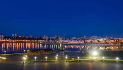 June 9, 2020: Cheboksary Bay and embankment in the evening. Cheboksary. Russia.