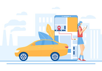 Car sharing concept. Mobile application. Vector illustration.