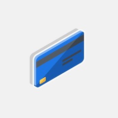 Credit card Blue right view - White Stroke+Shadow icon vector isometric. Flat style vector illustration.