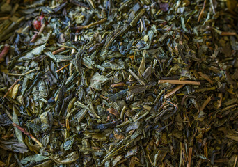 Closeup of green tea leaves 