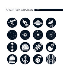 Space exploration - modern vector set of icons