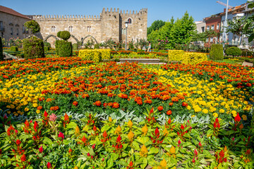 Summer Gardens With Castle Walls In The Background, Braga, Portugal 