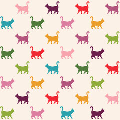 Seamless pattern. Texture with colorful cats curved tails.