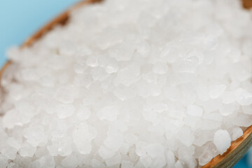 Sea salt crystals close-up in macro. Spice for cooking.