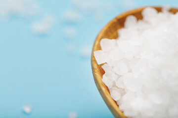 Sea salt crystals close-up in macro. Spice for cooking.