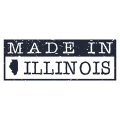 Made In Illinois. Stamp Rectangle Map. Logo Icon Symbol. Design Certificated.