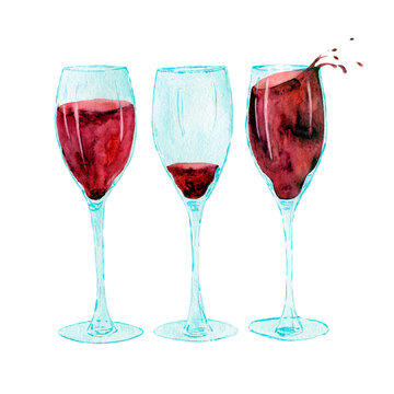 Hand drawn glasses of red wine