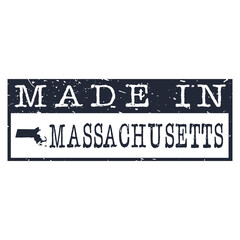 Made In Massachusetts. Stamp Rectangle Map. Logo Icon Symbol. Design Certificated.