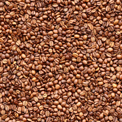 Seamless background of coffee beans on flat surface. 